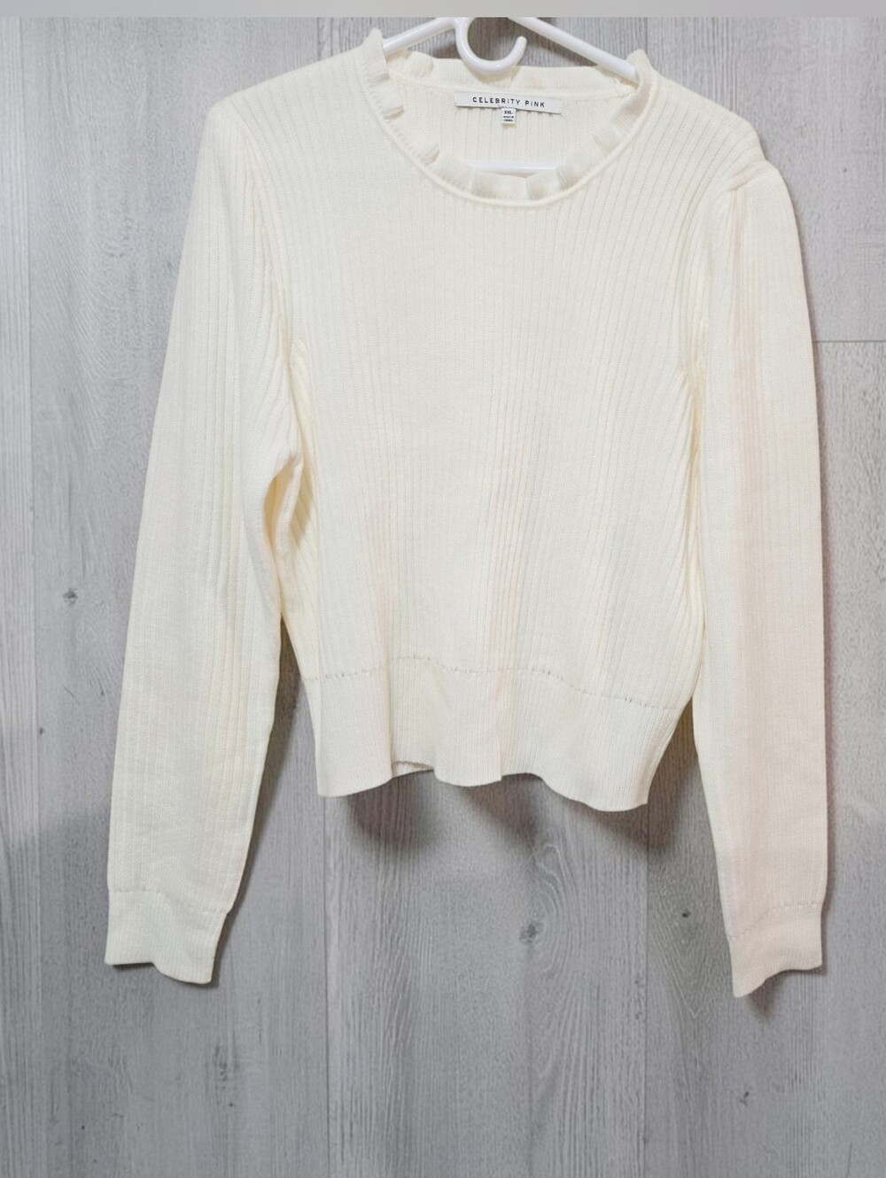 Celebrity Pink Cream Ribbed Long-Sleeve Cozy Sweater XXL Jrs